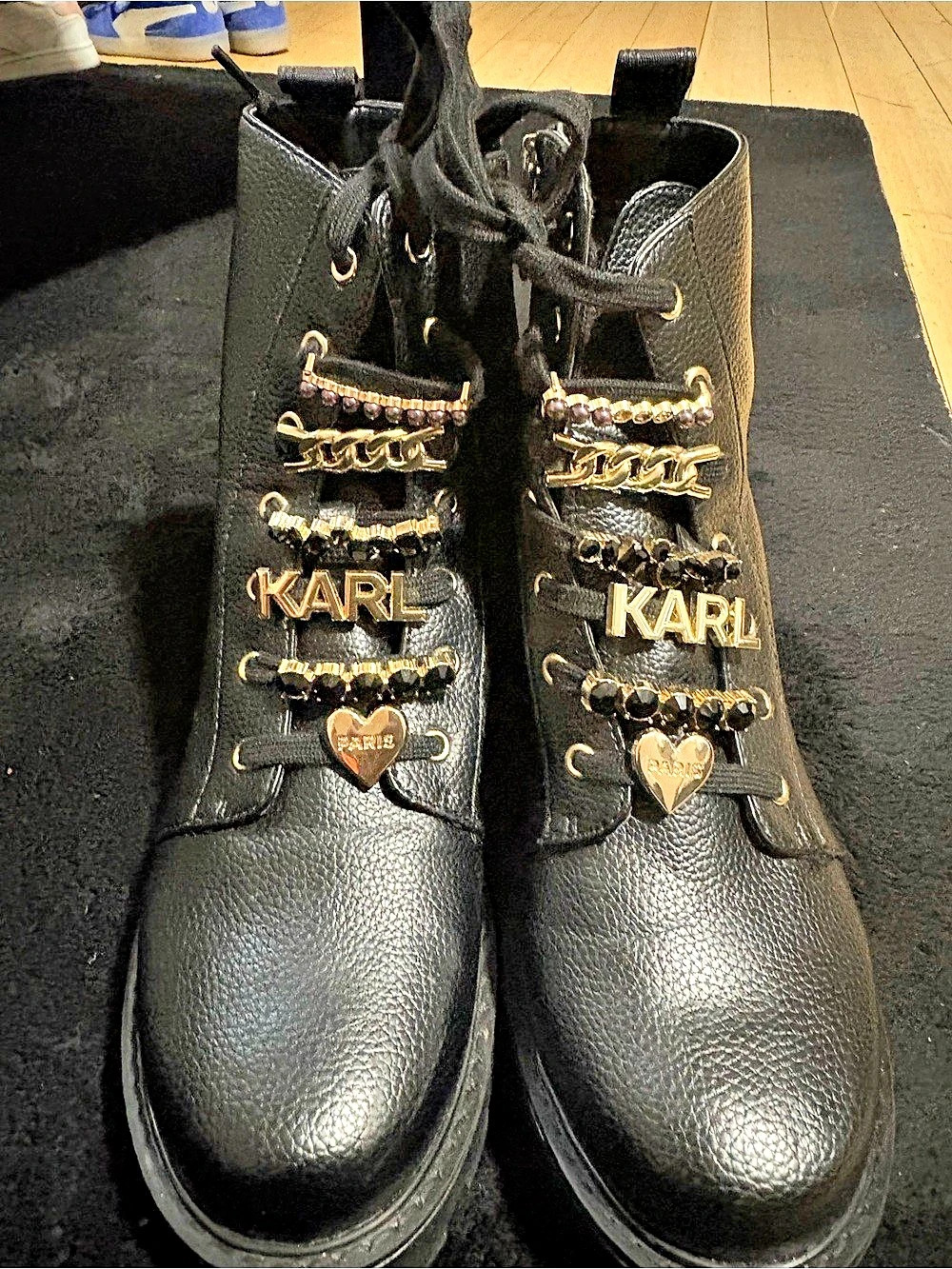 Karl Lagerfeld Black Embellished Combat Boots Like New